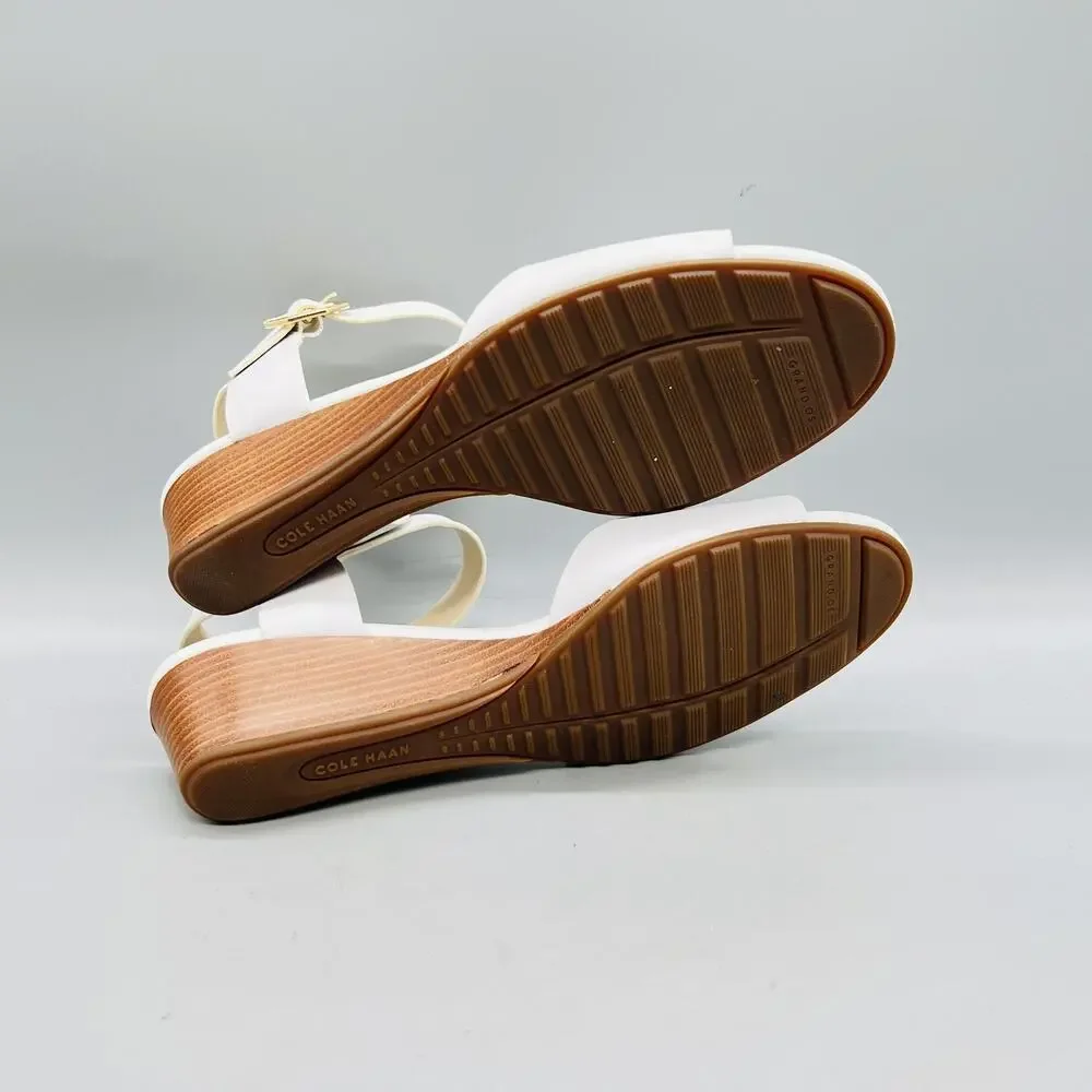 Cole Haan Sandals Womens 8.5 White Synthetic Grand OS Wedge Ankle Strap Shoes